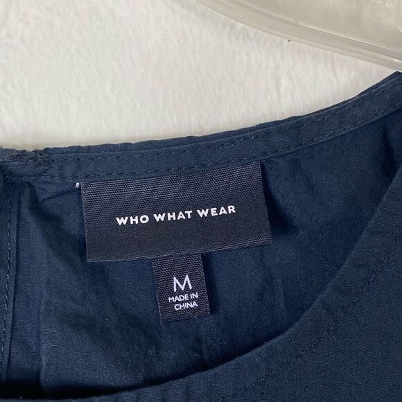 Who What Wear Black Ruffled Eyelet Lace Trim Peplum Blouse Top Size M - Picture 4 of 5